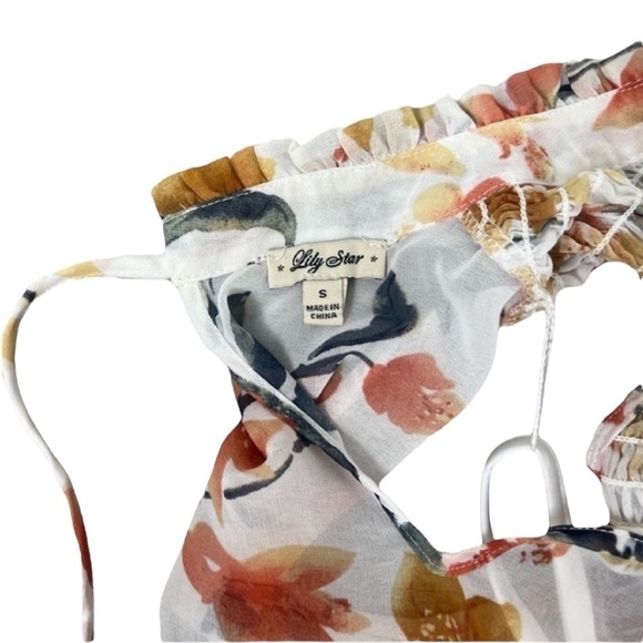 Lily Star Floral Sleeveless Smocked High Neck Sleeveless Mini Dress - Size Small - Picture 8 of 12